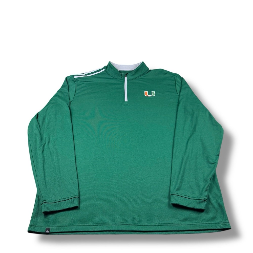Adidas Miami Hurricanes Green Embroidered Logo 1/4 Zip Pullover Jacket Mens XL